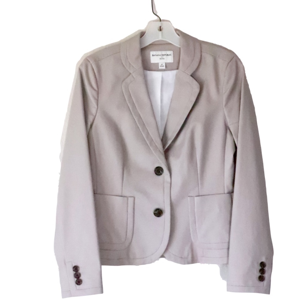 Casual stone colored tailored single breasted cotton blazer - Picture 4 of 9